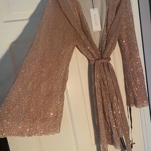 Kimono sleeve wrap sequin dress